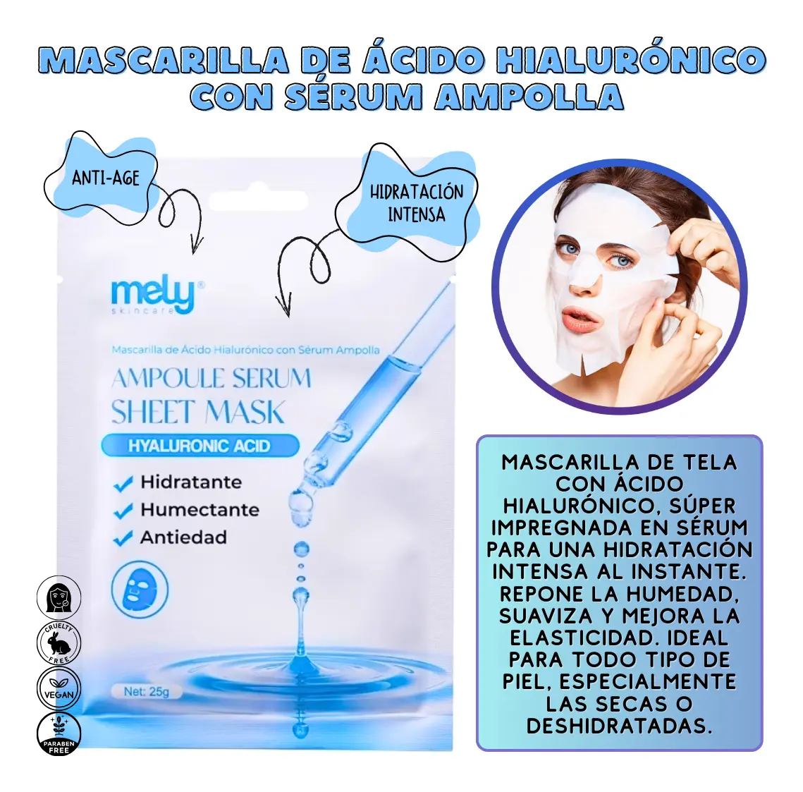 Miniatura 2 de Mascarilla de acido hialuronico con serum ampolla Mely